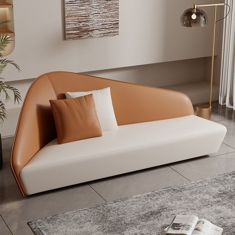Méridienne moderne en cuir synthétique, Beige / orange, Accoudoir à gauche (vu de face)