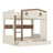 Full Over Full Bunk Bed With Storage Drawers And Shelves, Solid Wood Bunk Beds With Hooks, No Box Spring Needed, Beige&Natural