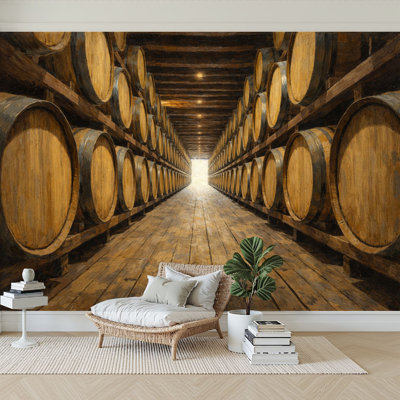 Peel and Stick Wallpaper 144" W x 100" H Modern Self Adhesive Wall Mural for Bedroom Barrels Bourbon Whiskey