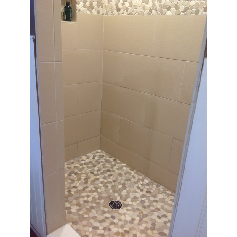 Zambezi Tan White Natural Stone Mosaic Tile Smooth Pebble Waterproof Matte Glaze Indoor Use 1 Sq. Ft
