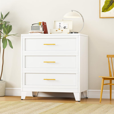 Dresser for Bedroom, 3 Storage Drawers, Tall Metal Chests of Drawers Organizer Tower Furniture for Clothes, Kids Room, Living Room, Hallway, Entryway