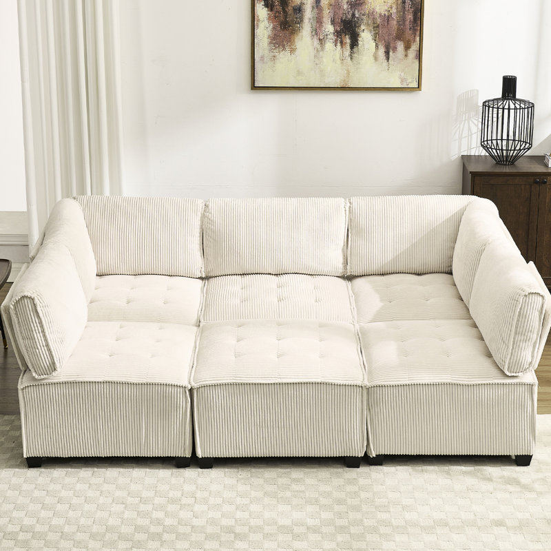 Canapé modulaire modulaire en forme de U - 6 places convertible en velours côtelé beige chic pour une maison à la mode avec style