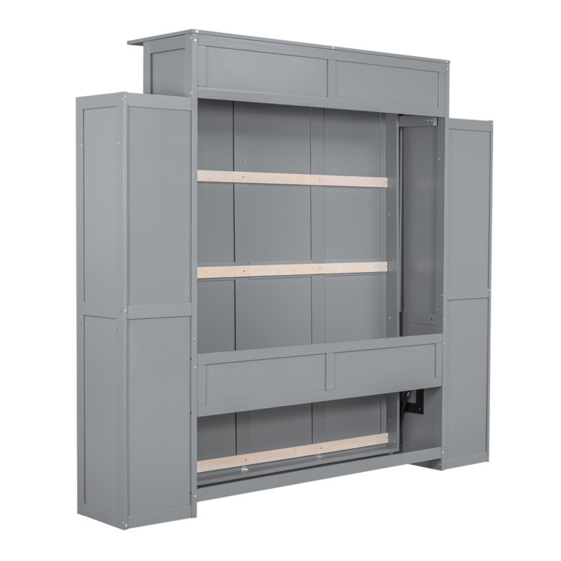 Lit escamotable Dannen avec lumières DEL et tablettes réglables, Gris, Grand