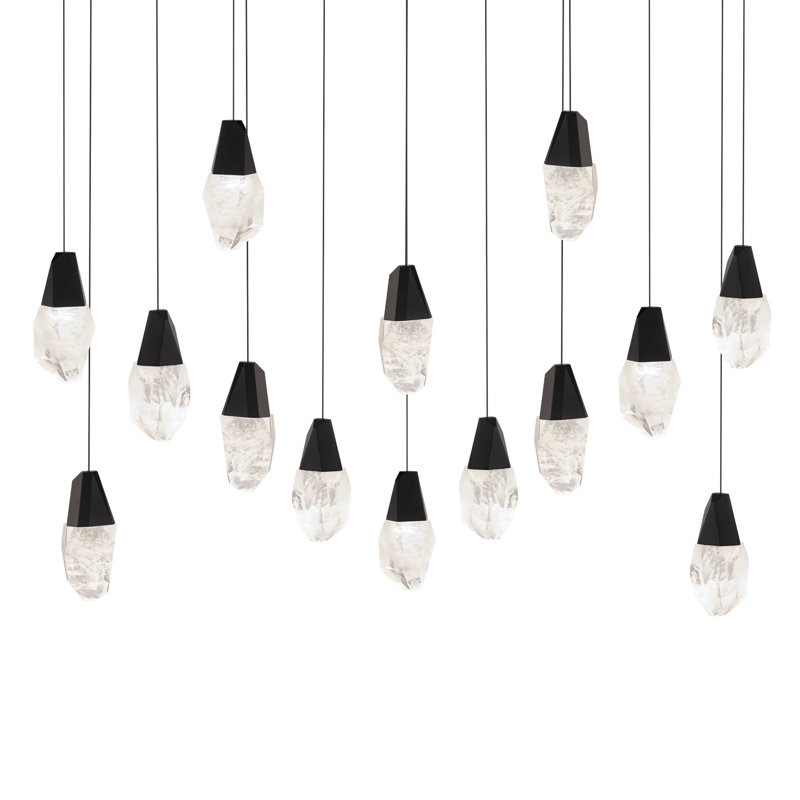 Martini 14 Light Crystal LED Multi-Light Pendant, Clear, Black