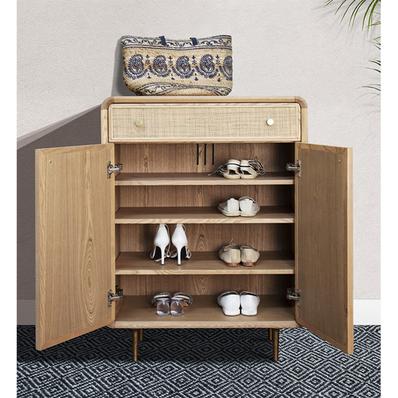 Modern Burlywood Solid wood Shoe Storage, 41.34" H x 31.5" W x 14.96" D, Burlywood