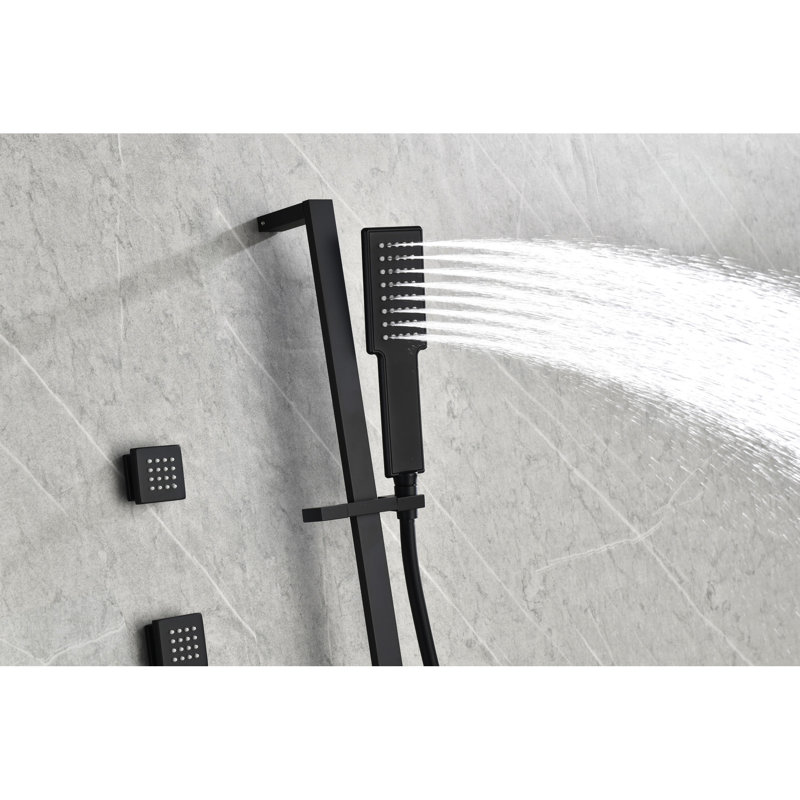 Ensemble de douche mural avec 6 qualités de jet pour le corps et douche à main avec système noir mat
