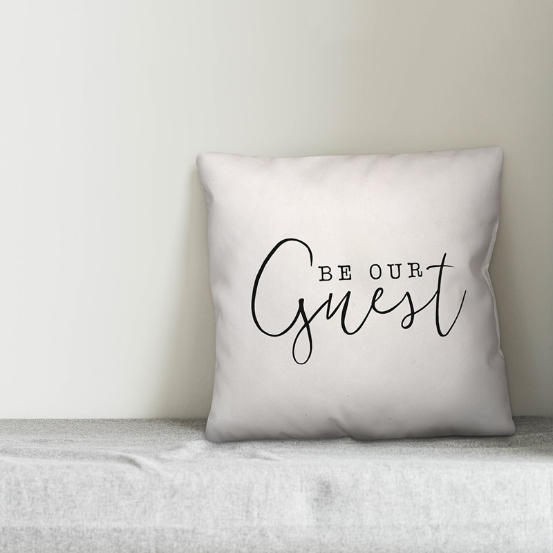 Textual Outdoor Throw Pillow, Off White/Black, 16" H x 16" W