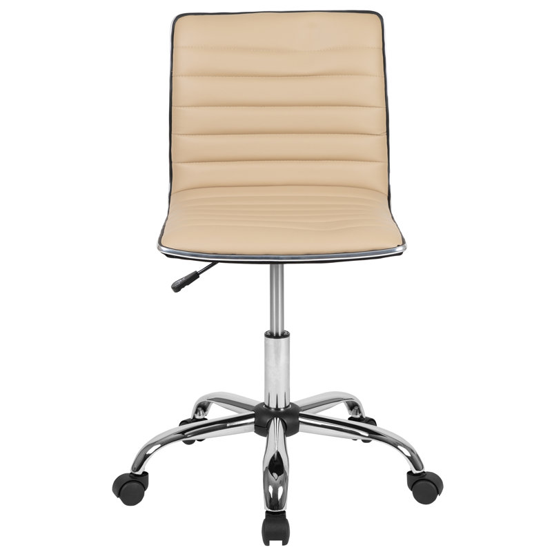 Low Back Designer Armless Ribbed Swivel Task Office Chair, Tan