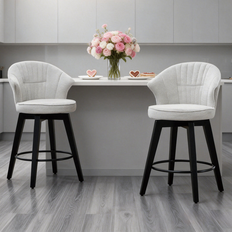 2 tabourets de bar 2 pièces en tissu avec siège pivotant à 360 ° beige