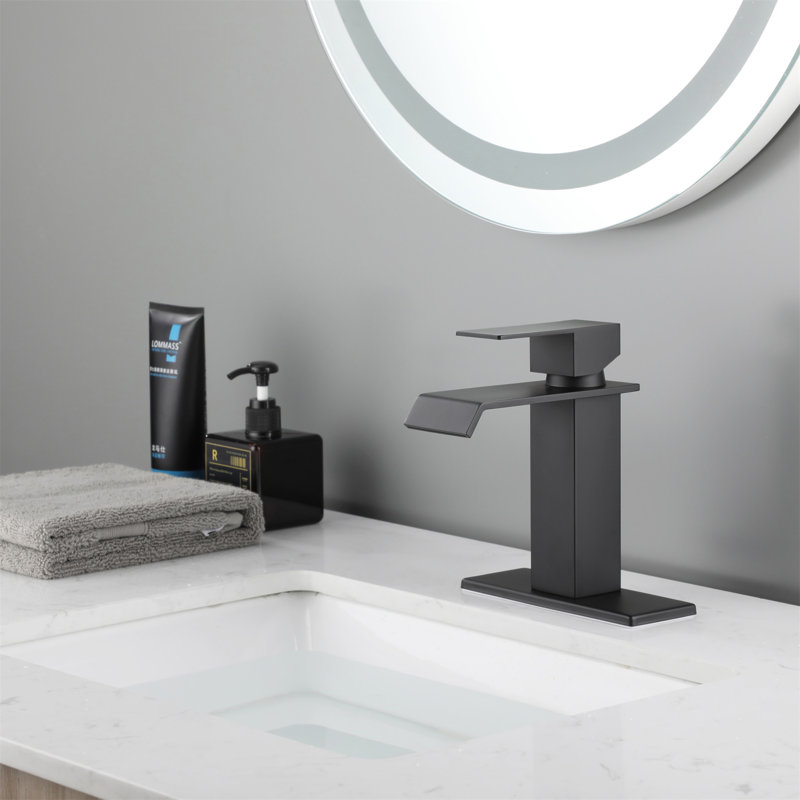 Robinet de salle de bain à cascade, robinet de meuble-lavabo à poignée simple, Noir mat