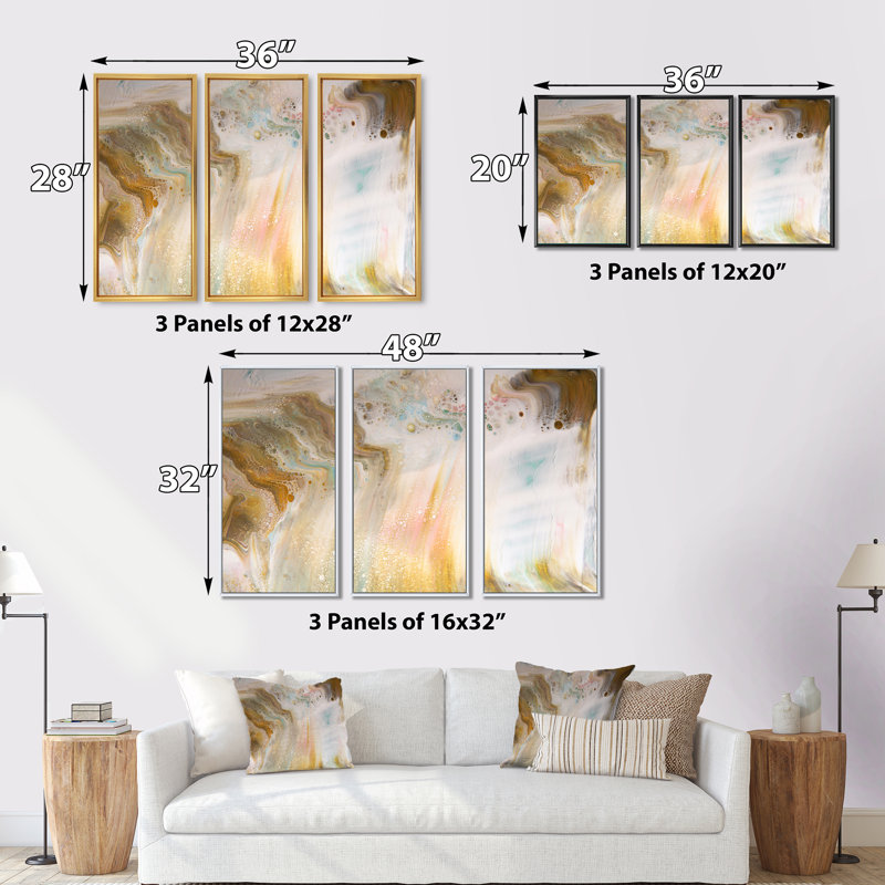 «Fluid Art In Pastel Tones I», ensemble de 3 impressions sur toile, Noir, noir, noir, noir, H 28 po x l 36 po x P 1 po