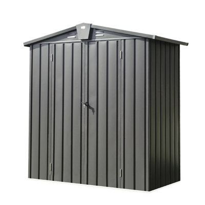 Outdoor Storage Shed 5.7x3 Ft - Galvanized Steel For Patio, Backyard, Garden, Lawn Lockable Double Door, Substantial Area, Metal, Roof Efficient Rain Drainage, Ventilation Slots Build Large Volume