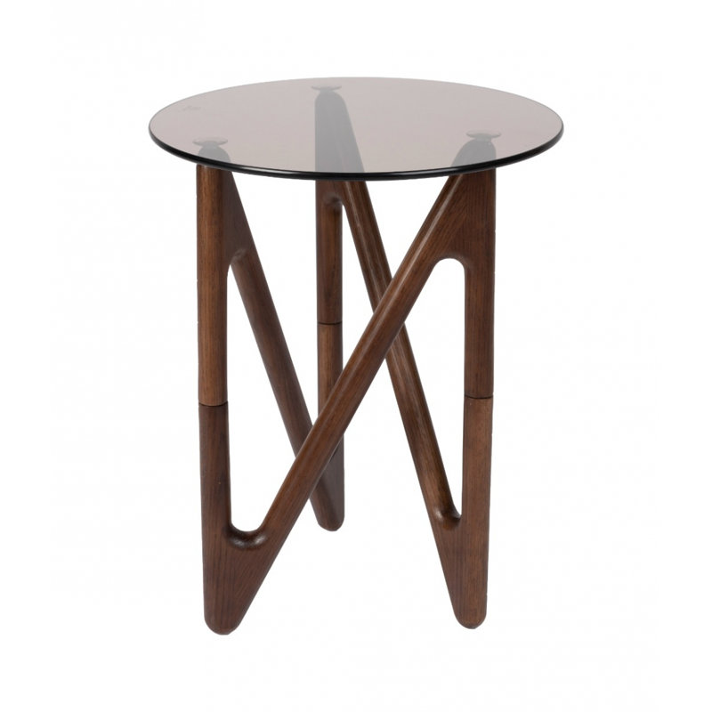 Naia Glass Single End Table, Walnut