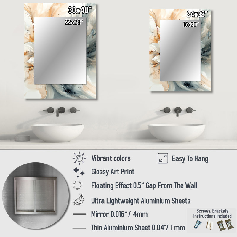 «Modern Twist Of Dahlia Flower IV - Dahlia Unique Wall Mirror Decor», grand miroir traditionnel, impression sur métal