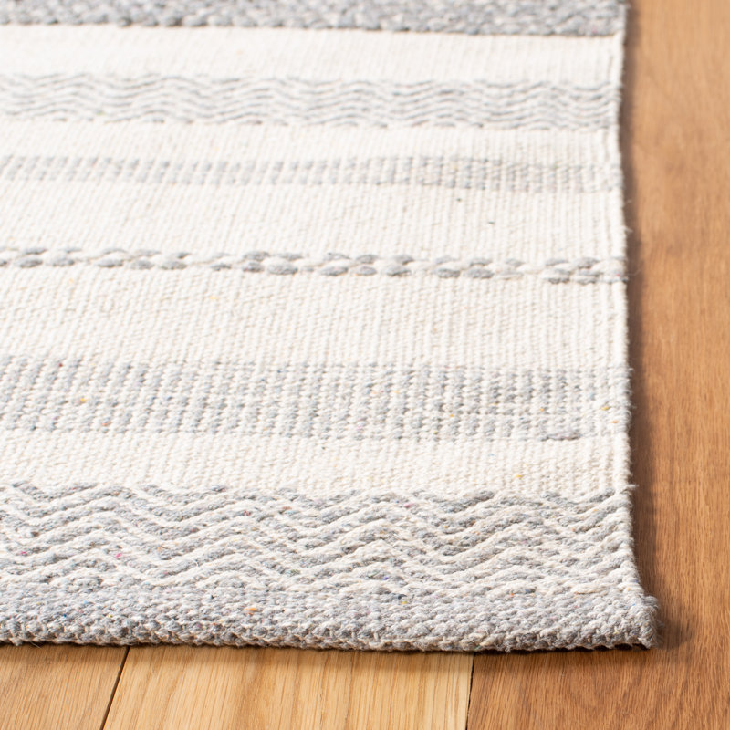 Adalia Striped Handmade Flatweave Cotton Area Rug in Ivory/Gray, Runner 2'3" x 9'