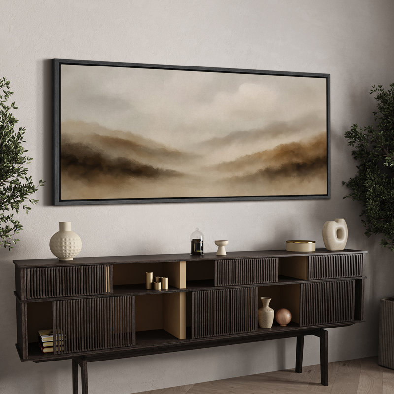 Large Framed Canvas Print Wall Art - Neutral Abstract Landscape Print for Minimalist Modern Wall Decor, Black, 30" H x 60" W