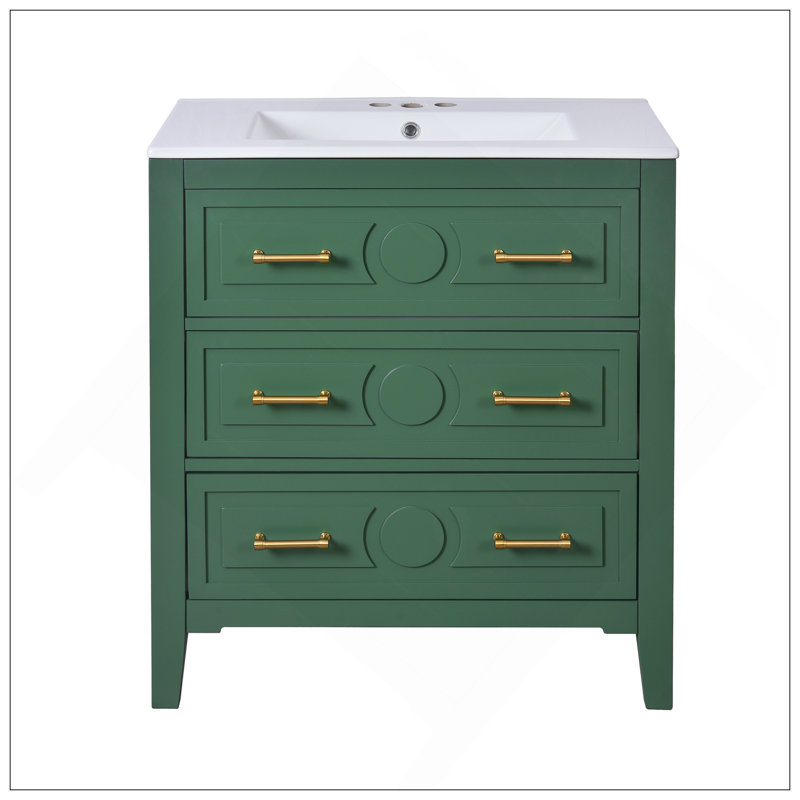 Ensemble de meuble-lavabo simple 30 po avec 3 tiroirs, meuble-lavabo autoportant avec cadre en bois massif 30 po
