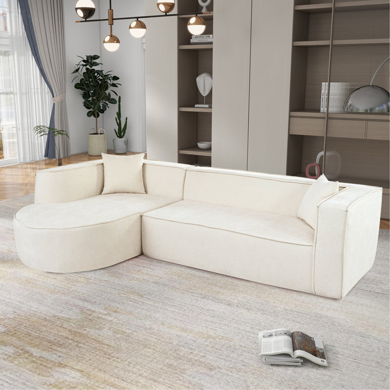 Canapé modulaire de style moderne, canapé modulaire en éponge, canapé modulaire en forme de L avec un design incurvé élégant et un tissu chenille luxueux, deux coussins décoratifs, pour le salon, le bureau