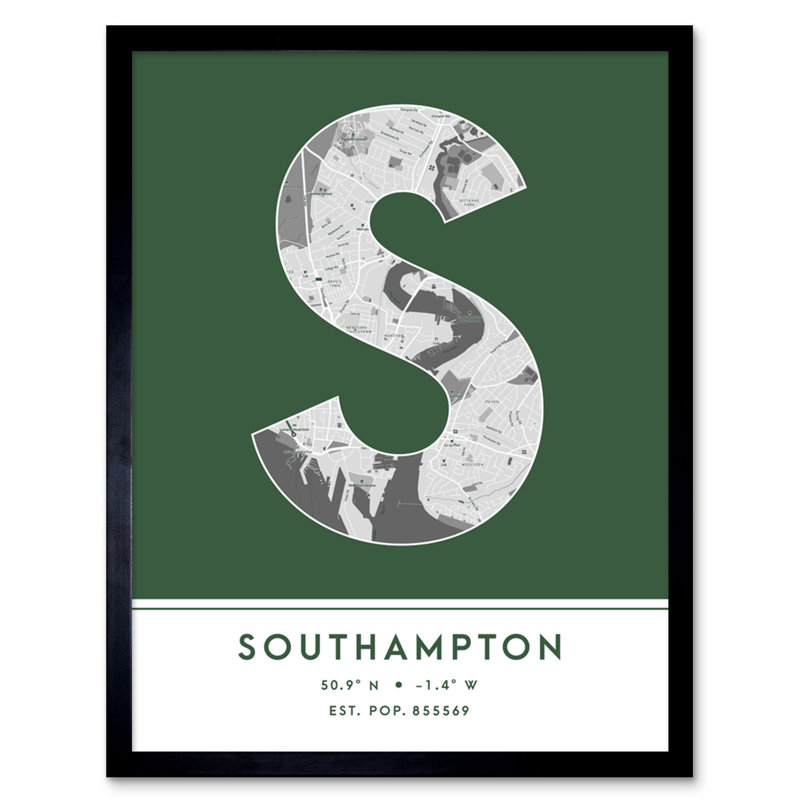 Southampton England United Kingdom City Map 1 Piece Single Picture Frame Wall Art