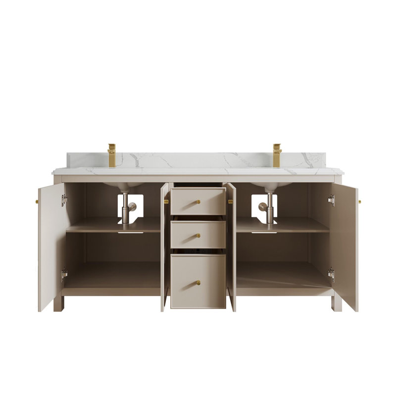 Meuble-lavabo double 72 po avec plateau Chicago, Calacatta Laza