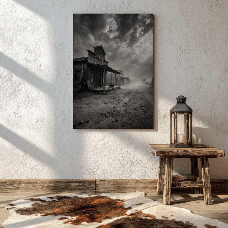 Art mural sur toile Texas Ghost Town - Reproduction de paysage de désert occidental - Scène rustique de cowboy saloon