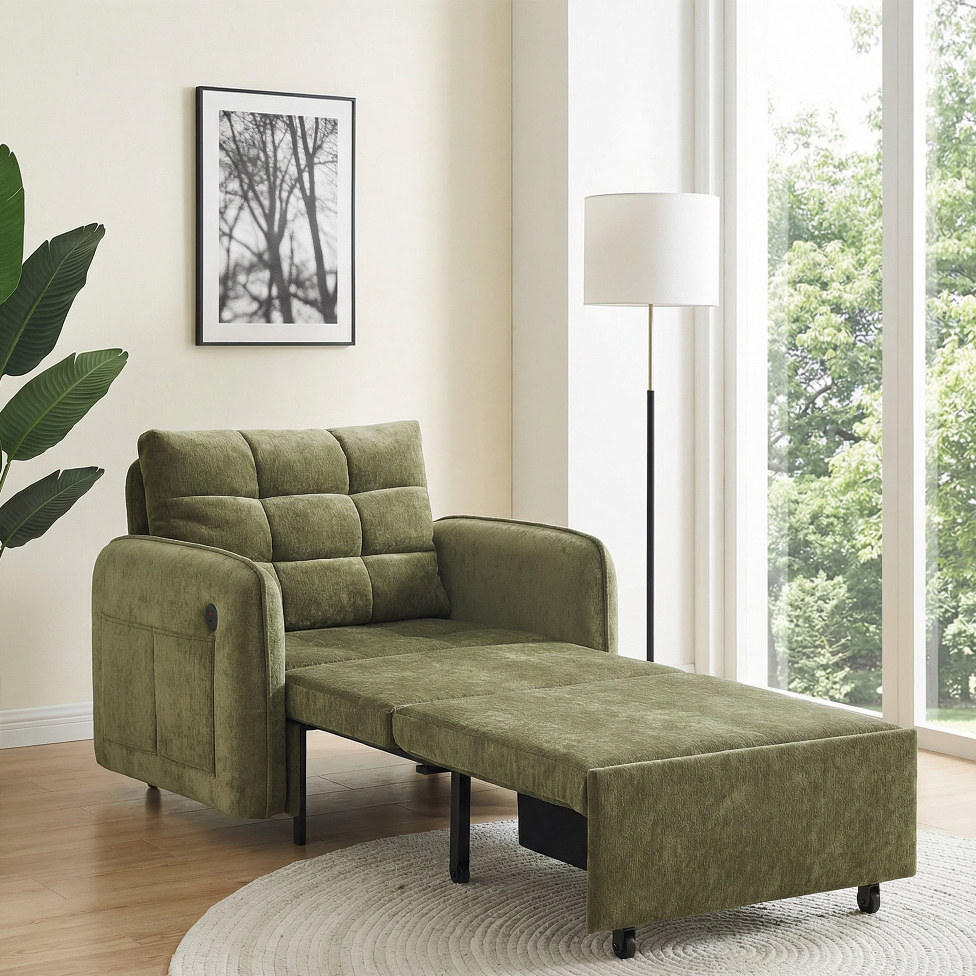 Latitude Run® 3-in-1 Sleeper Chair Bed, 80" Extra Long Pull Out Sleeping Lounge With Charging | Wayfair