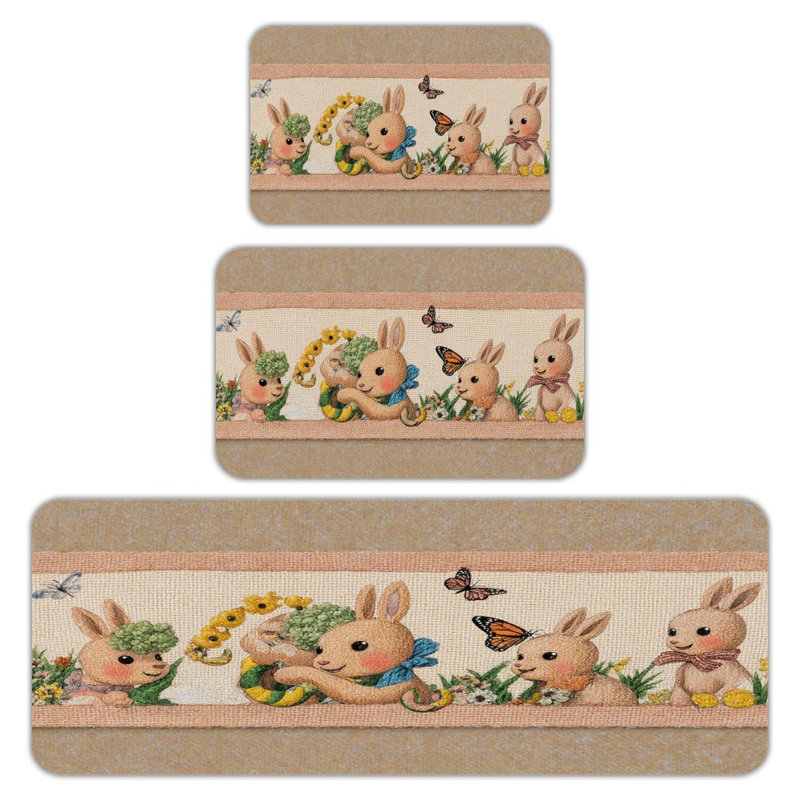 Ensemble de 3 tapis de cuisine, salle à manger et salle de bain à deux tons tournesol et fleurs sauvages