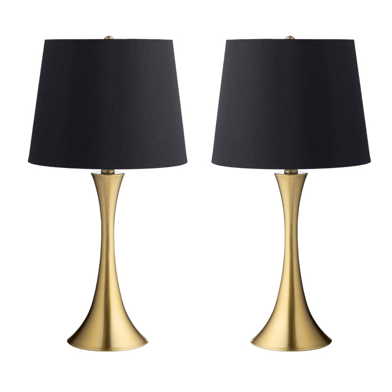 Set Of 2 Metal Table Lamp With Shade, Black, Gold