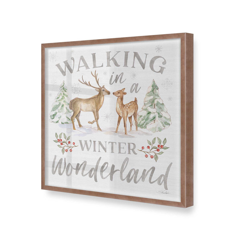 «Woodland Winter Wishes I Print», Cadre simple rose poudre, bois massif, H 21,5 po x l 21,5 po