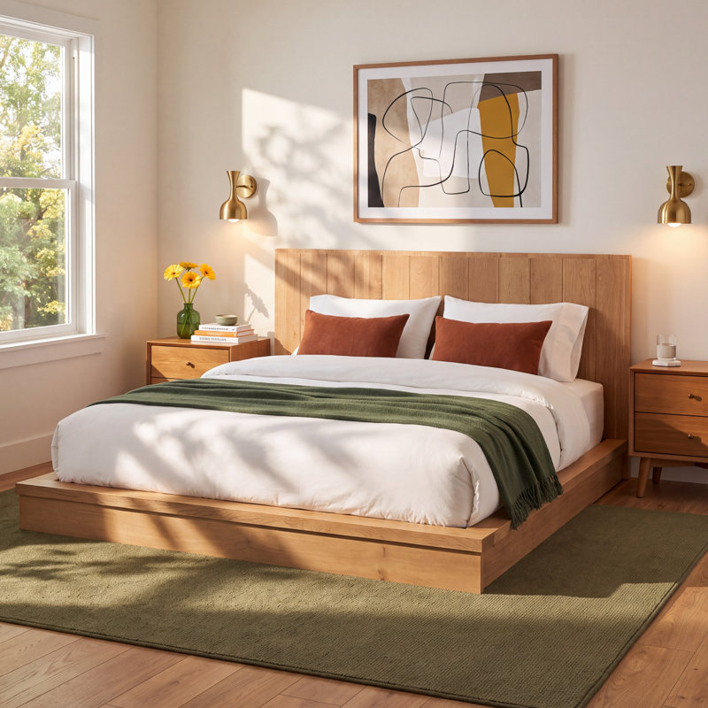 Odette Solid Wood Platform Bed, Queen