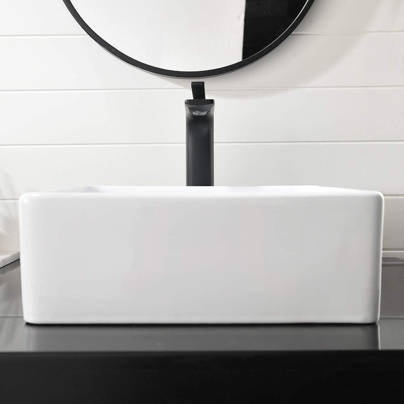 SOUEEUM 15'' White Ceramic Square Bathroom Sink