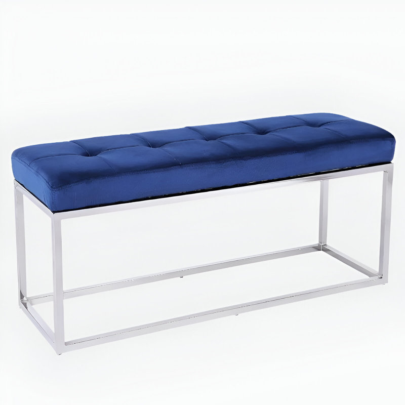     Banc rembourré moderne Atkin, Bleu, Argent argent