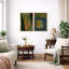 "Modern", abstrait, orange et vert, ensemble géométrique, images de salon, impression sur toile encadrée, 2 pièces-126545420-126545423