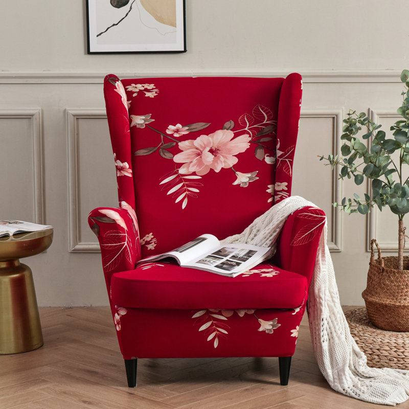 Housse extensible pour tabouret tigre, 100% coton floral rouge