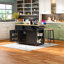 Îlot de cuisine 48 po avec 2 tabourets de bar, prise de courant, abattant, roulettes et rangement - Noir moderne Farmhouse-1133839785
