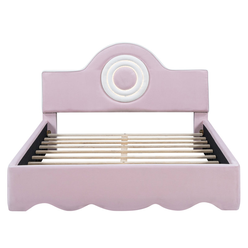 Lit plateforme tapissier double avec tête de lit à DEL, rose