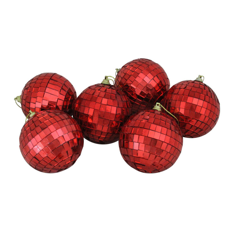 Ornement boule de Noël miroir en verre disco, Rouge