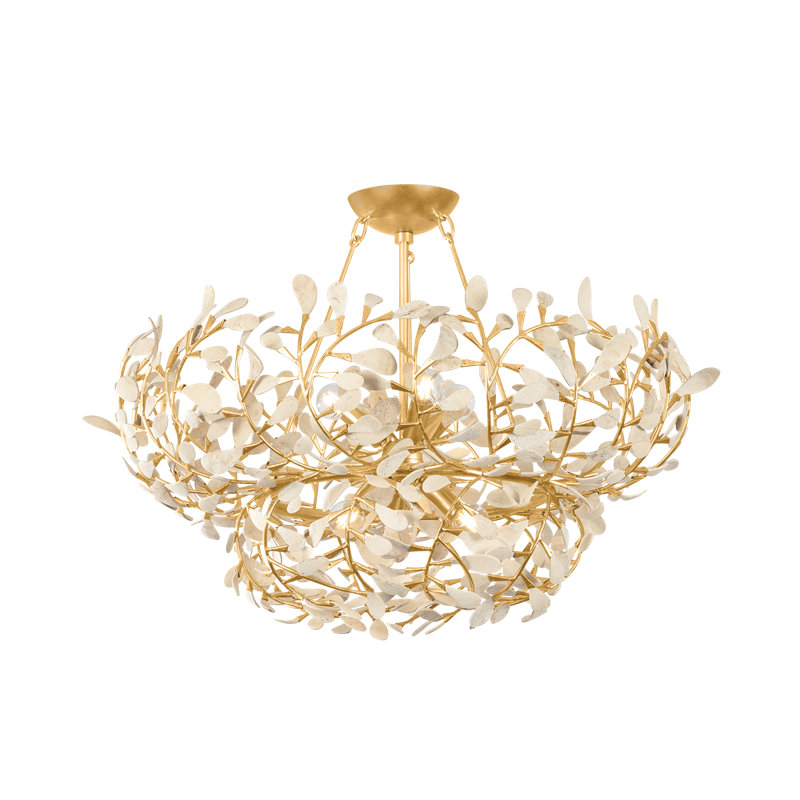 Lustre Maybrook en feuille d'or rétro, 6 lumières, H 16 po x l 28 po x P 28 po