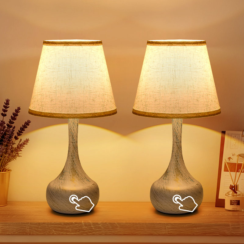 Touch Table Lamps For Bedroom, Farmhouse 3-Way Dimmable Bedside Lamps For Nightstand With Fabric Shade,Lamps For Living Room，Desk Lamps For Home Office(set of 2)