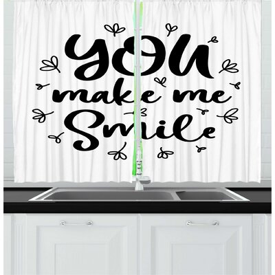 2 Piece Smile You Make Me Smile Handwritten Powerful Wording with Doodle Floral Motifs Kitchen Curtain Set -  East Urban Home, 7EAB6F0D665B4090B6EC9853A8A929AC