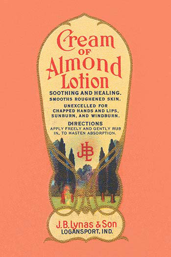 « crème of amande lotion », affiche rétro, H 30 po x l 20 po