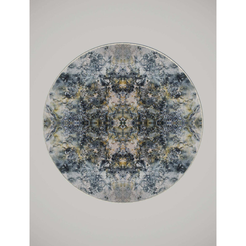 Tapis céladonite en polyester tissé à la machine, Rond 3 pi
