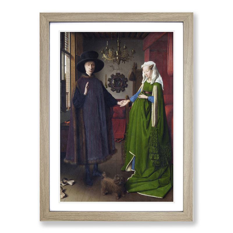 Arnolfini Portrait by Jan van Eyck - Picture Frame Painting, Oak Framed, 36cm H x 27cm W x 2cm D
