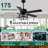 52in. Modern Crystal Ceiling Fan with Remote, Black 6-speed DC Motor Reversible Caged Ceiling Fan for Bedroom