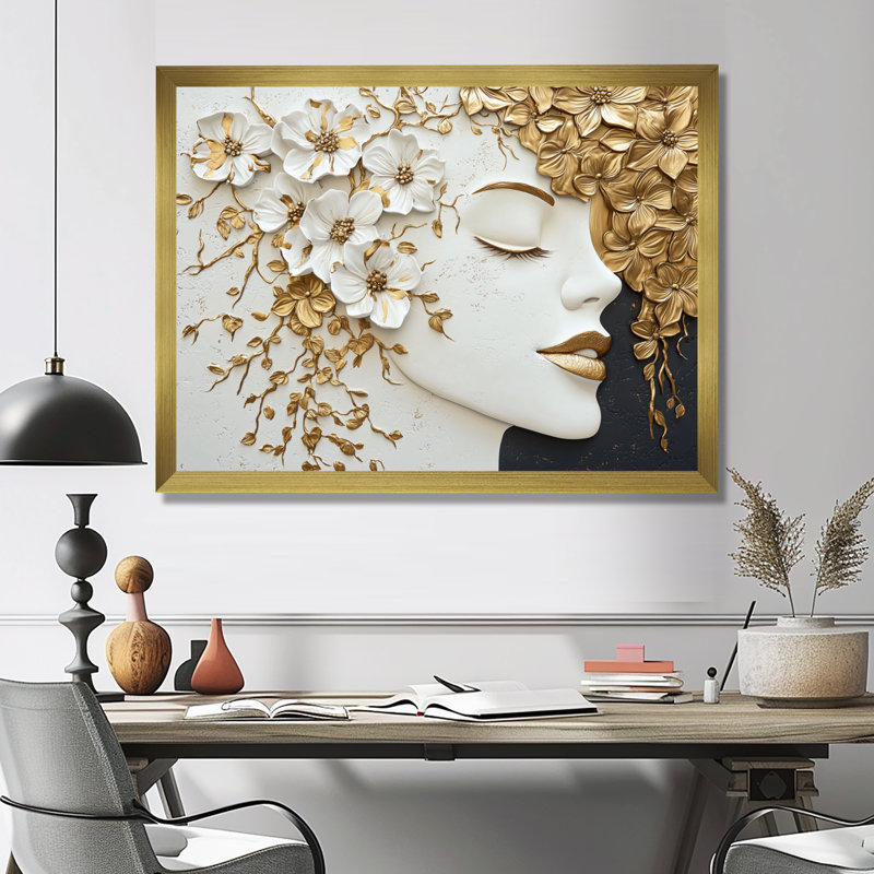 «Whispering Harmony of Asian Art», impression d'art mural japonais, H 24 po x l 32 po, Doré
