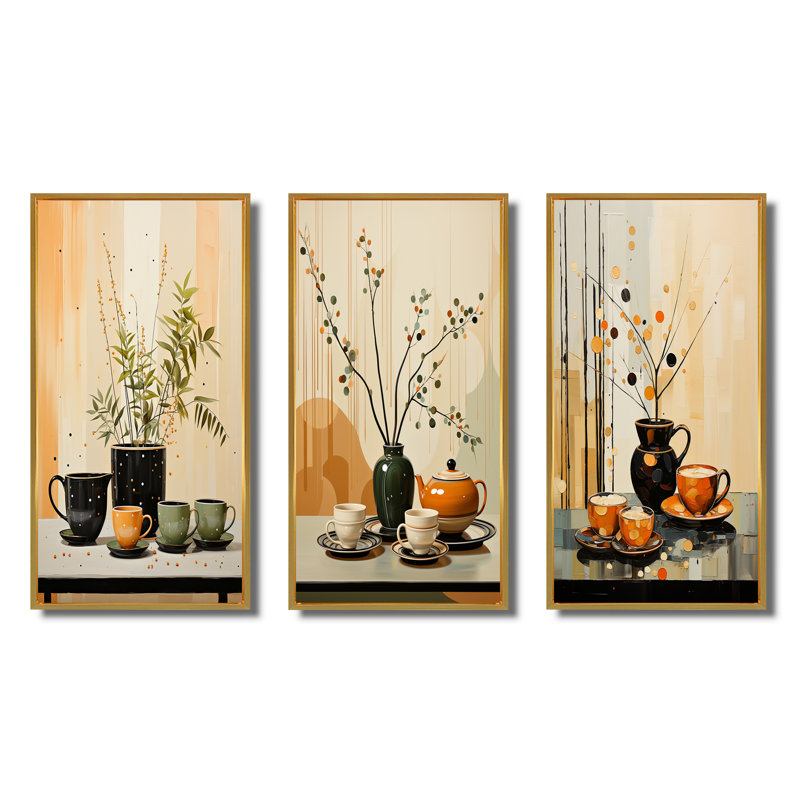 Coffee Tea Cafe Points - Ensemble de 3 pièces d'art sur les aliments et les boissons, Encadrement doré, H 40 po x l 60 po