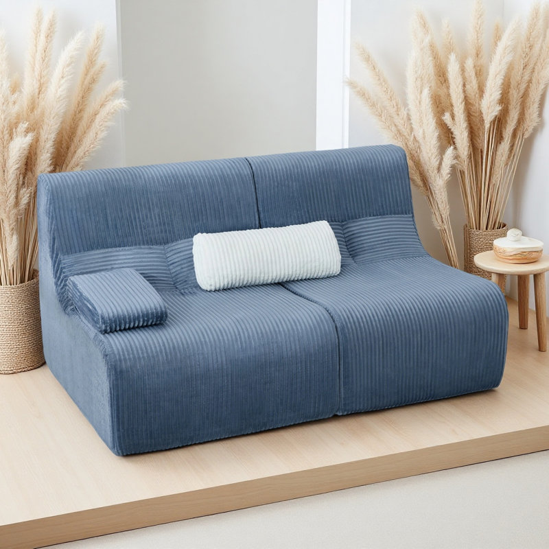Canapé modulaire moderne 63,7 po, Velours côtelé bleu