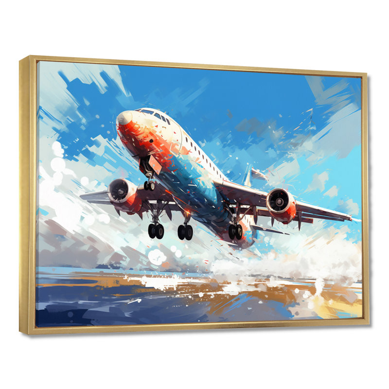 Take Off Flight Paint Spatter S - Train, art mural, Cadre flottant noir, H 12 po x l 20 po x P 1 po