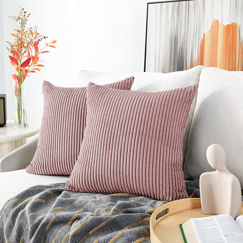 Swipe Stripe Velvet Cushion Covers - Set of 2, Pink