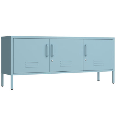 3 Door Lockable Metal TV Stand Storage Cabinet, Wide Heavy Duty Media Console for Large 100+ Inch TVs, Home Office Entertainment Center